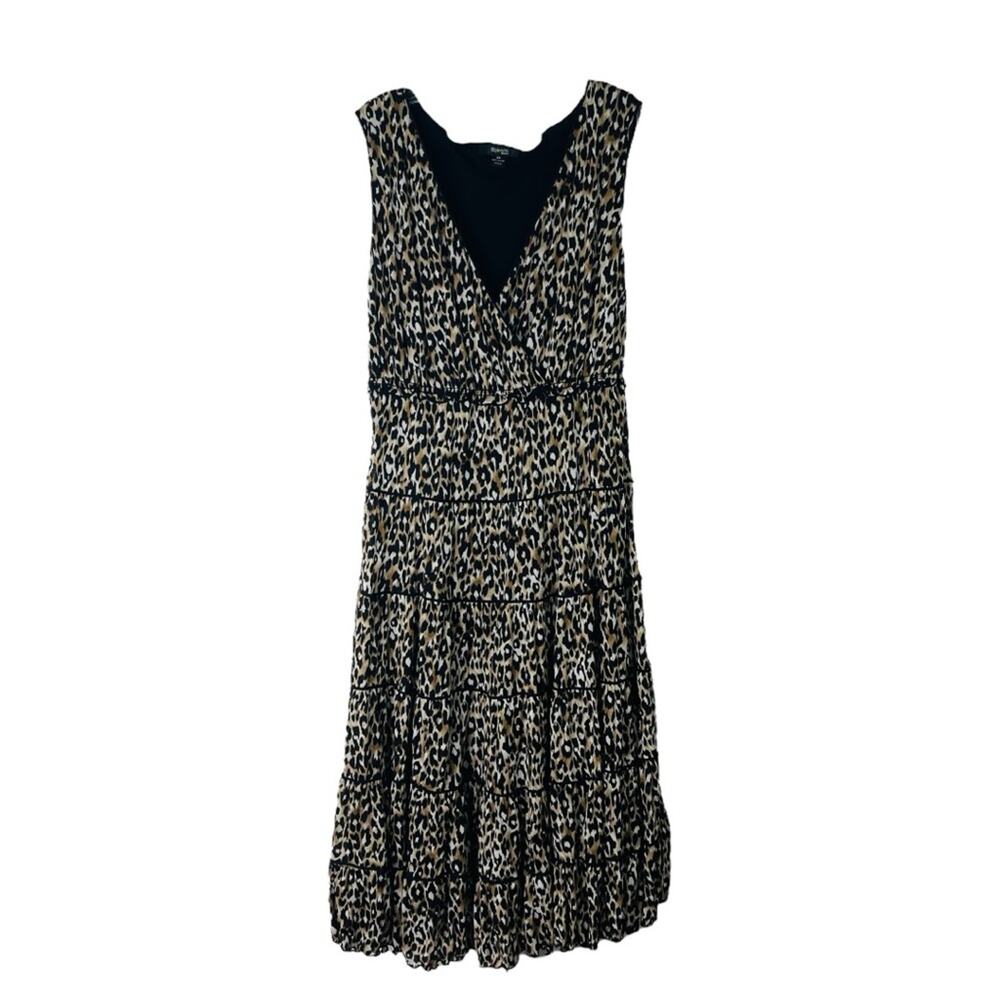 Style & Co black tan white animal leopard print tiered ruffle midi dress 3X